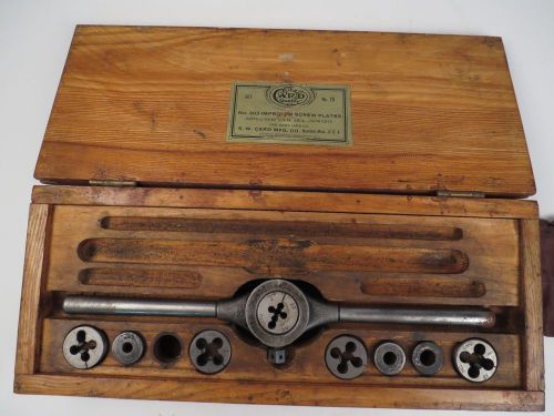 Antique VTG Wood Box CARD Pipe Threader Set Old Tool Set #70 Twist Drill Die