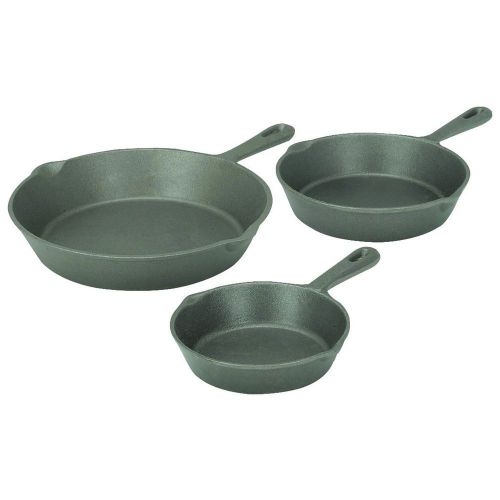 3 piece cast iron frying pans s-m-l heat evenly for cooking &amp; browning for sale