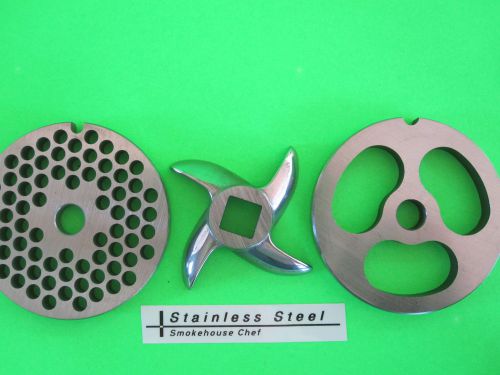 #5 combo set 2 grinding plates &amp; new cutting knife for meat grinder or mincer for sale