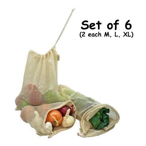 NEW Organic Cotton Mesh Produce Bag - Set of 6 (2 ea. M  L  XL)