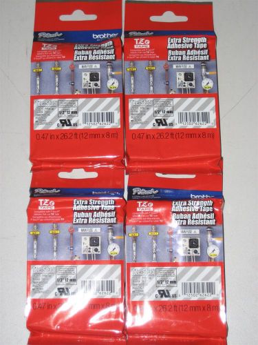 Lot of 4 Brother P-touch TZe Tapes TZe-S135 White Print on Clear Extra 1/2&#034; 12mm