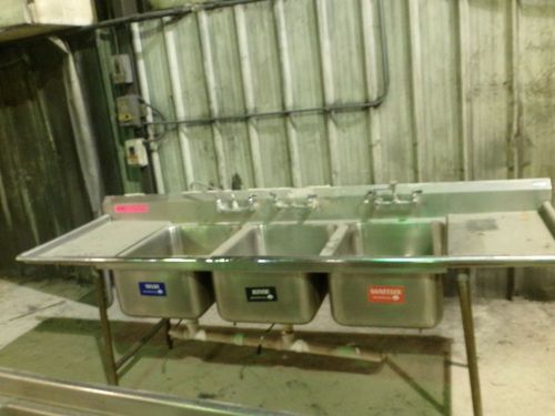 Stainless Steel 3-compartment sink, with 2 drainboards and backsplash