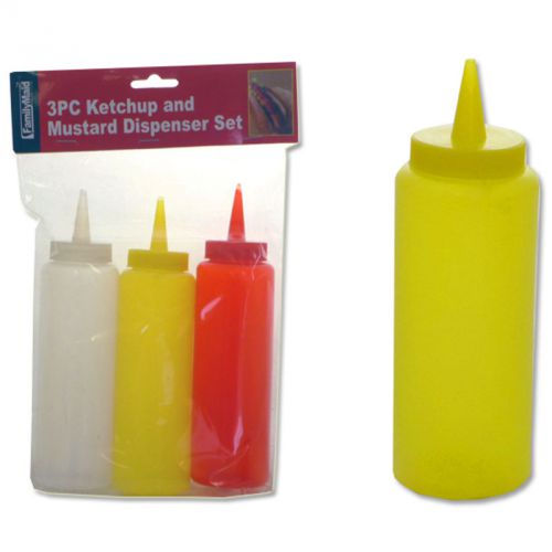 Vinegar Ketchup Mustard Condiment Dispenser Squeeze Plastic Bottle Set 3PC