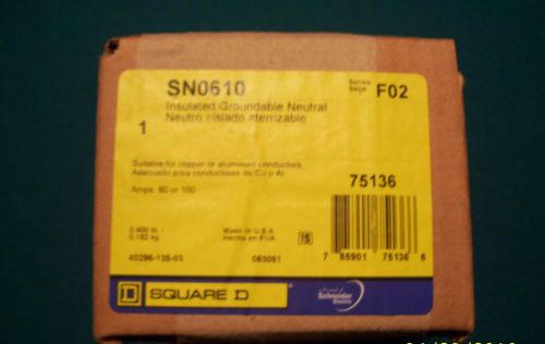 ONE NEW SQUARE D, SN0610, 100 AMP INSULATED GROUNDABLE NEUTRAL ASSEMBLY