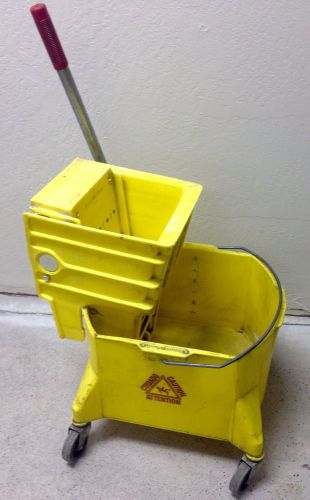 Yellow Commercial Mop Bucket (On Wheels) w/ Matching Mop Wringer