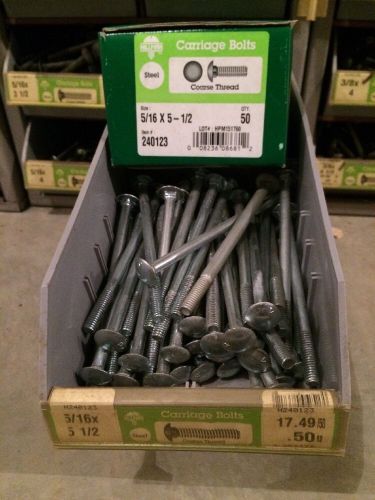 Lot of 50 hillman carriage head bolts 5/16&#034; x 5 1/2&#034; zinc plated steel for sale