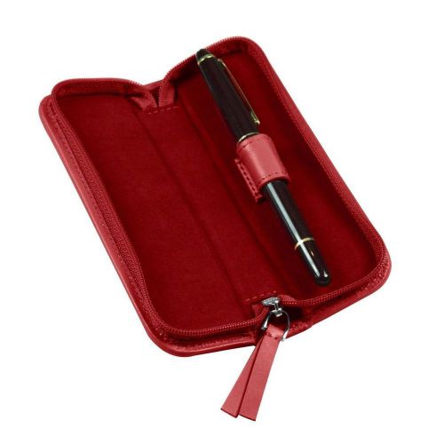 LUCRIN - Single-pen zip-up case - Smooth Cow Leather - Red