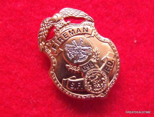 San Francisco Fire Dept Gold Badge,Fireman Mini Suit LAPEL PIN,SFFD Shield LOGO