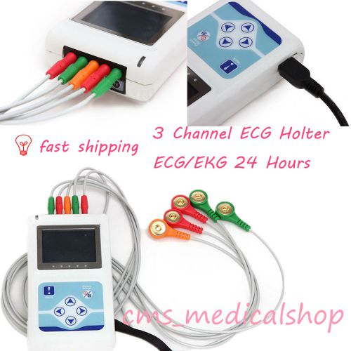 New 3-Channel ECG/EKG Holter Recorder 24 Hours PC software, OLED Display,CONTEC