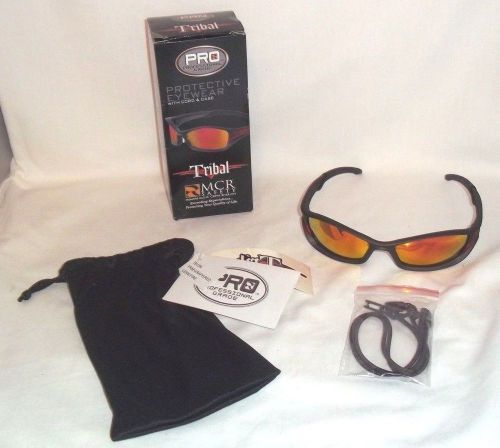 Tribal, Protective Eyewear with Cord &amp; Case, MCR Safety, Fire Lens, Graphite Red