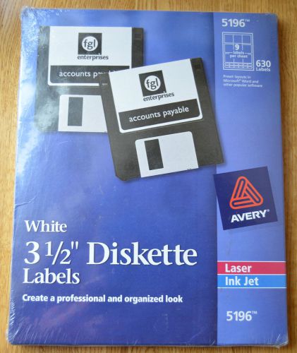 Avery 5196 Laser Diskette Labels For 3 1/2&#034; Diskettes White Unopened - 630