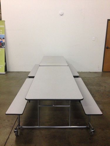 (2 available) barely used midwest cafeteria bench tables 12ft length, gray for sale