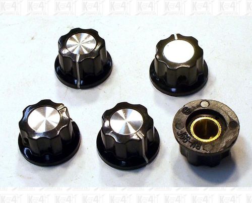 Small Black Top Hat Style Knobs With Brass Inserts For 1/4 Inch Shaft Lot Of 5