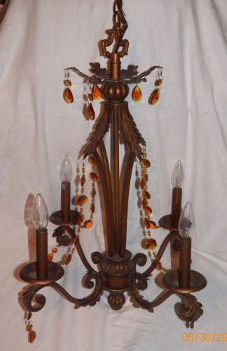 TUSCANY CAST IRON HANGING LAMP FRENCH COUNTRY GLASS PRISM CHANDELIER