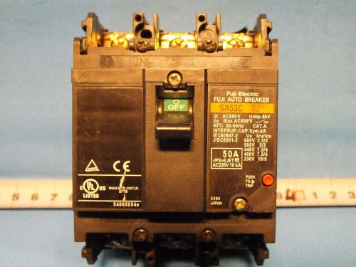 FUJI ELECTRIC, SA53C (BB3BSC-050) 50A 3P 220V 10kA, Auto breaker, Used