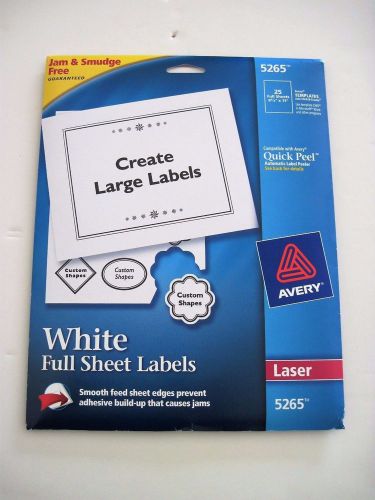 AVERY 5265 CREATE LARGE LABELS, UNOPENED 25 WHITE FULL SHEETS LASER