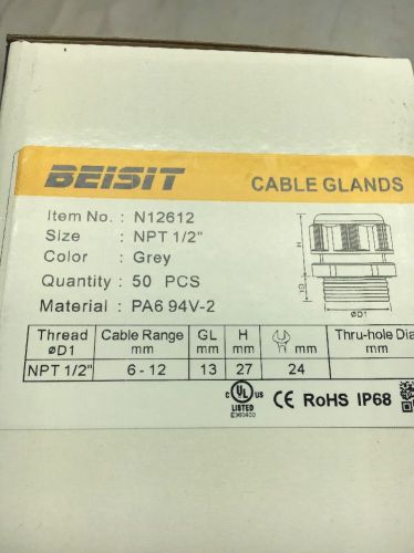 50  1/2 inch npt - grey strain relief cord grip cable gland with gasket and nut for sale