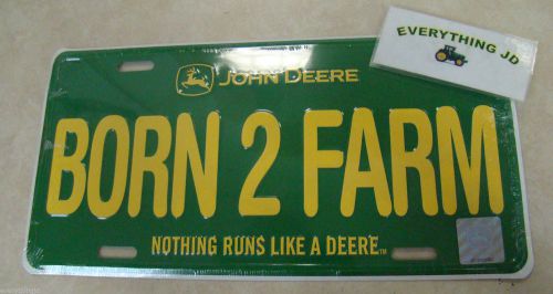 John Deere Metal License Plate &#034;Born 2 Farm&#034; (Green) - LP10173