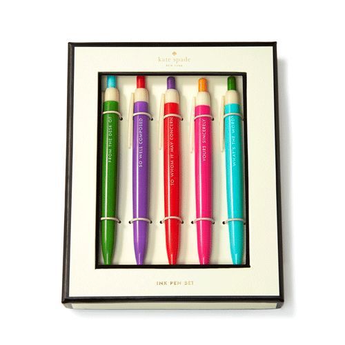 New -  kate spade - ink pen set - &#034;so well composed&#034; - set of 5 for sale