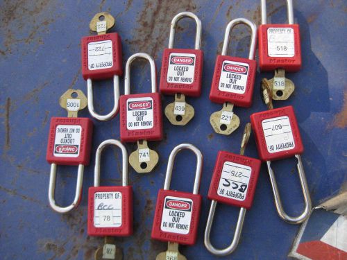Master Lock 410Red Safety  Lock Out Tag Lot of 10, All Different  Keys