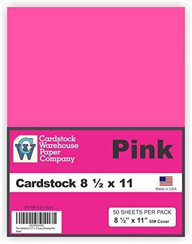 Pink Cardstock 8 1/2&#034; x 11&#034; - 50 Sheet Pack from Cardstock Warehouse 65# Cover