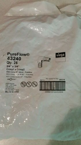 Viega 43240 PureFlow 3/4&#034; X 3/4&#034; 90 Deg.Elbow PEX Crimp PolyAlloy Bag-25 pc -(2)