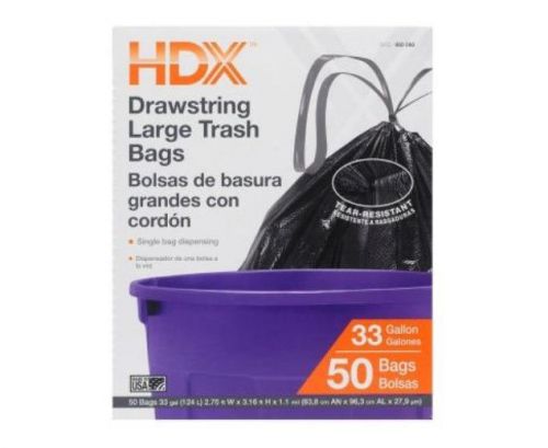 HDX Black Trash Bags 33 Gallon Large Trash Drawstring Garbage Kitchen Commercial