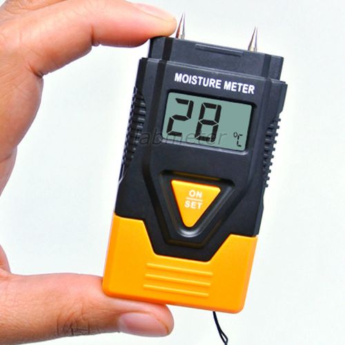 2 Pin Probe Digital Mini Moisture Meter Thermometer Wood Hard Materials Concrete