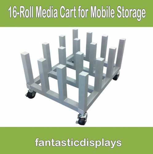 Heavy Duty Media Cart Vinyl Rack - 16 Roll Capacity Mobile Storage for Printing