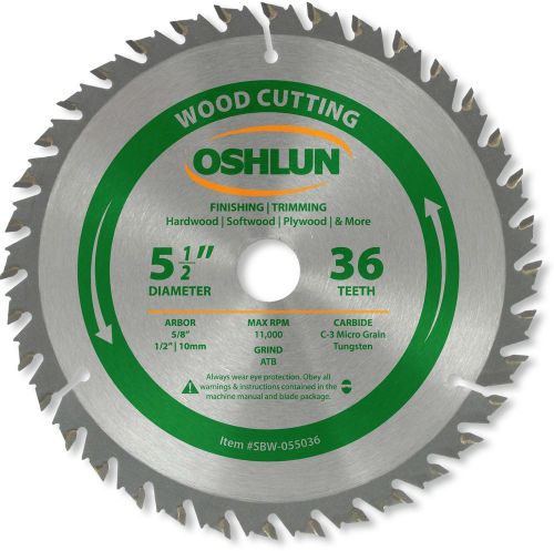 Oshlun SBW-055036 5-1/2-Inch 36 Tooth ATB Finishing and Trimming Saw Blade wi...