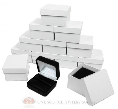 12 piece double ring black leather jewelry gift boxes 2 3/8&#034;w x 2&#034;d x 1 1/2&#034;h for sale