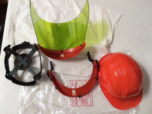 Salisbury orange hard cap with as1000 arc flash faceshield and chin guard for sale