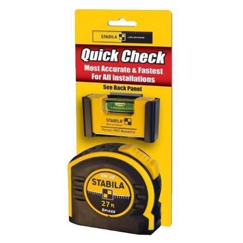 Stabila Pocket Pro Belt Clip Magnetic Level + BM40 Spikes 27&#039; Tape Measure 11927