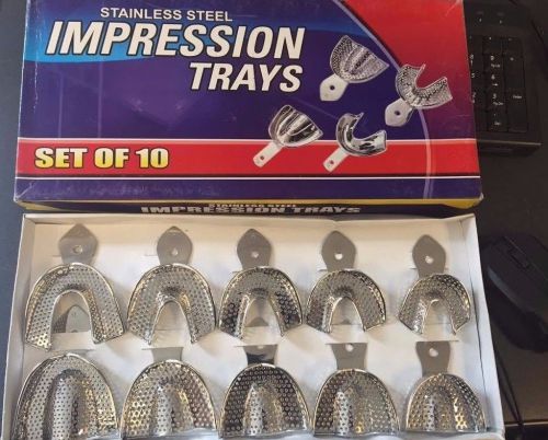 DENTAL STAINLESS STEEL PERFORATED IMPRESSION TRAYS AUTOCLAVABLE 10/SET