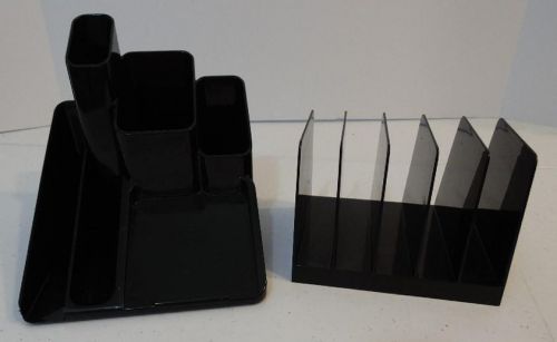 LOT OF 2 NEWELL BLACK DESK TOP ORGANIZERS MAIL, POST IT NOTE AND PEN HOLDER