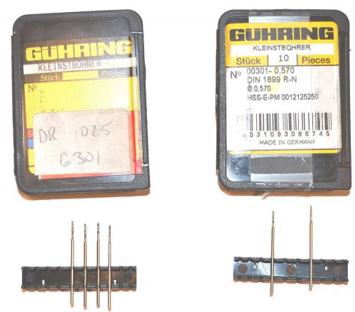 6  new  gurhing germany hss cobalt .62mm &amp; .57mm mini drill bits 301 series for sale