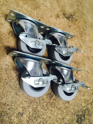 2&#034; caster set. four swivel caster with brake non-marking gray wheels for sale