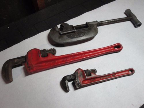 Ridgid pipe cutter No 1&amp;2; 1/8&#034; - 2&#034;, 18&#034; pipe wrenches &amp; 10&#034; wrench (3 pieces)
