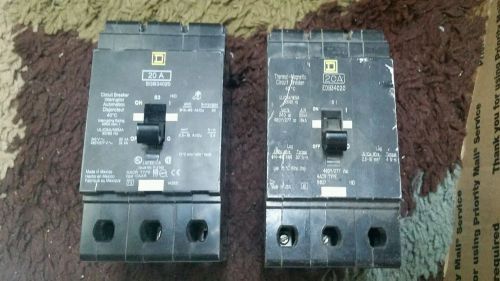 two used square d   egb34020   480 volt breakers 3 pole 20 amps in great shape