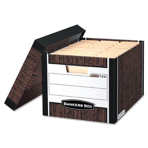 Bankers Box R-Kive Heavy-Duty Storage Boxes, Letter/Legal, Woodgrain, 12 Pack (0