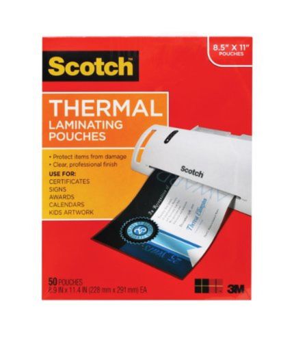 Scotch thermal laminating pouches 8.9 x 11.4-inches 3 mil thick 50-pack (tp38... for sale