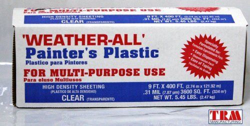 TRM Manufacturing HD9 Weatherall Painter&#039;s Plastic , Roll Size 9&#039; X 400&#039;, Polyth