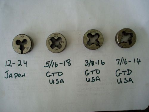 Set of threading dies  NF 12-24, 5/15-18, 3/8-16, 7/16-14. USA and Japan made.