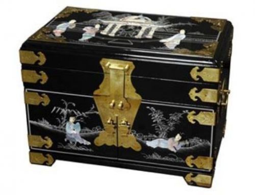 Oriental Furniture Daisi Jewelry Box w/Mirror - Black