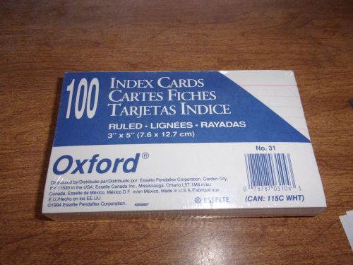 Oxford 3&#034; x 5&#034; Unruled White Index Cards, 100/Pack brand new