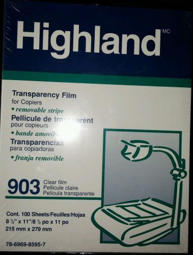 100 Sheets Highland 903 Transparency Film for Copiers, 8 1/2&#034; x 11&#034; New in Box!