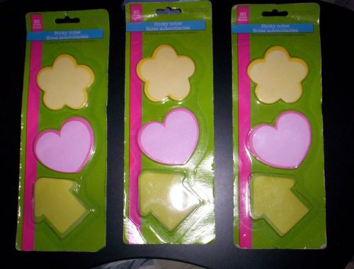 90-SHEETS A PACK -- ASSORTED SHAPES STICKY NOTES  -LOT OF 3 PACKS.