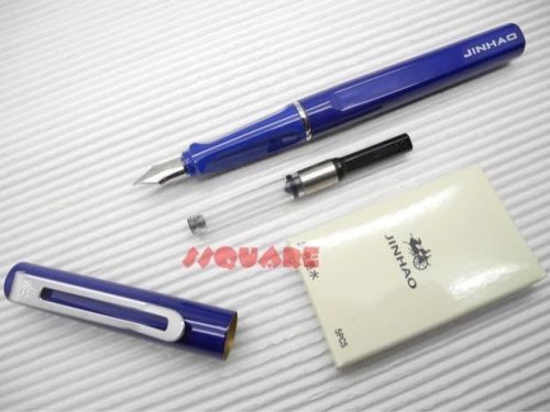 Jinhao 599 Medium Fine Fountain Pen w/ Ink Converter +5 Blue Cartridges, Blue
