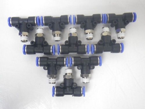 PNEUMATIC PUSH IN fitting tee 1/4 tube x 1/8 thread LOT OF 10PCS *NEW*