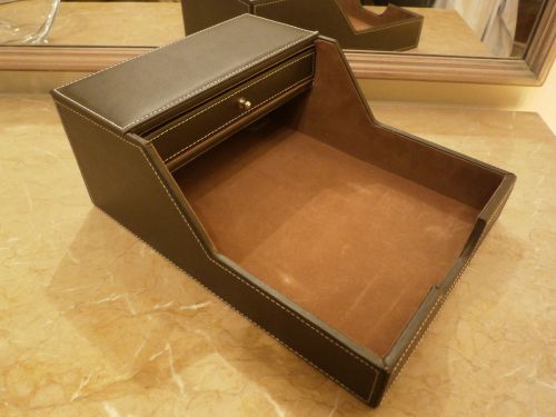 Desk Organizer Office Document Holder with Drawer - Brown / NEW Leather Look